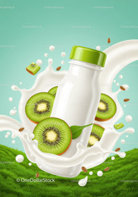Fresh Kiwi Smoothie Bottle with Splashing Milk