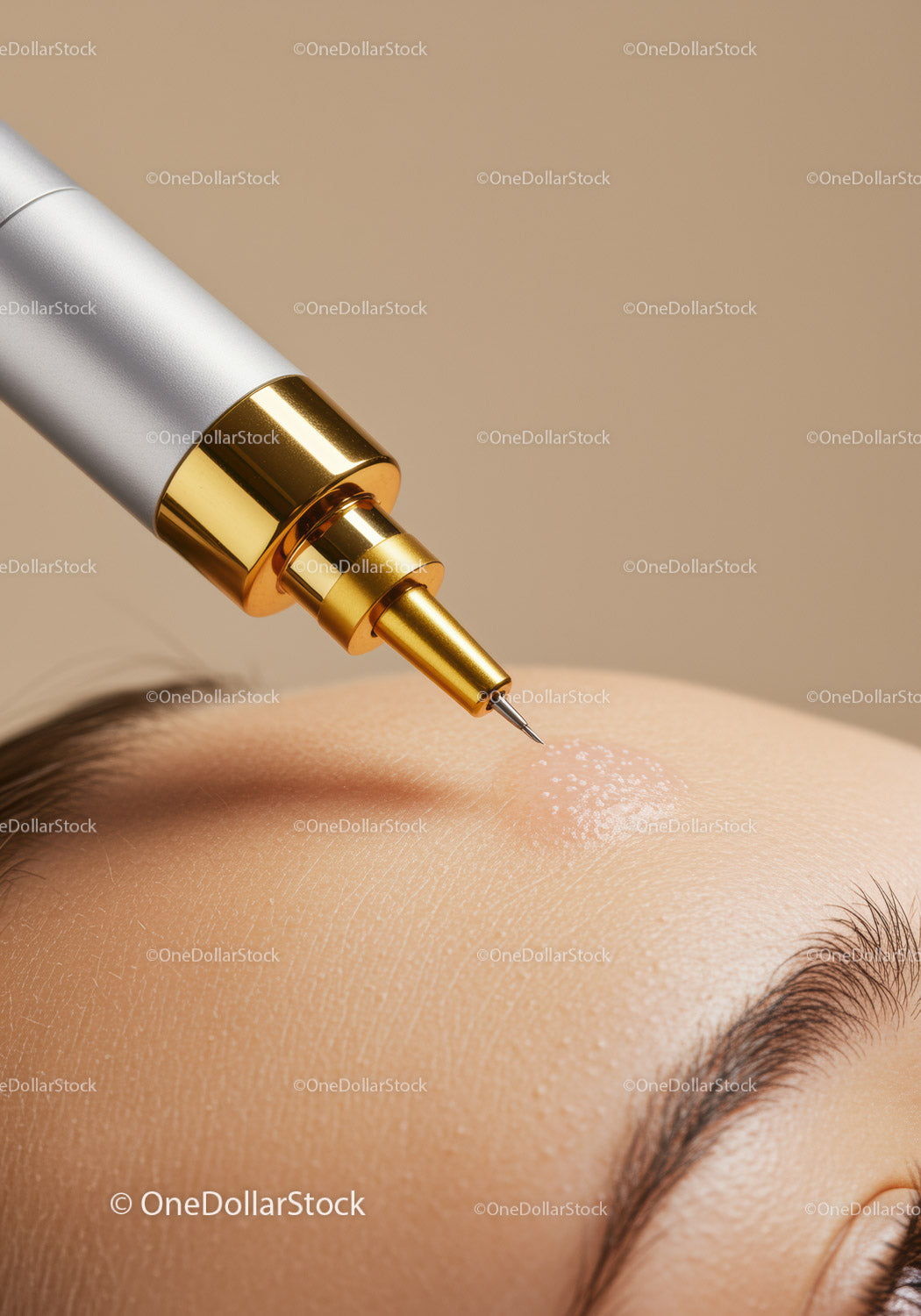 Close-Up of Cosmetic Syringe Applying Skincare Serum to Face