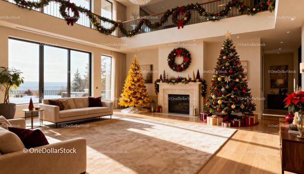 Spacious Living Room with Festive Christmas Decor
