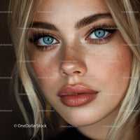 Close Up Portrait of a Woman with Blue Eyes and Natural Makeup