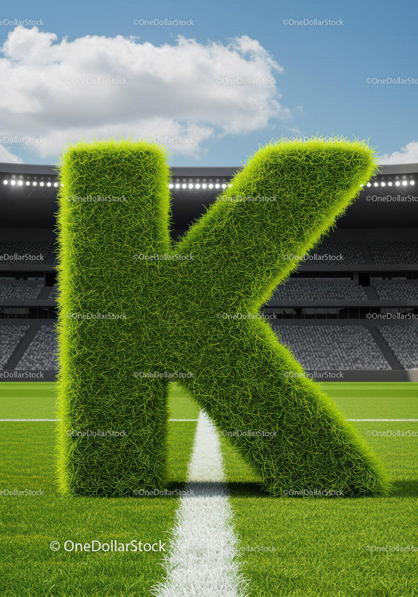 Zielona Litera K z Trawy na Boisku Stadionu Piłkarskiego
