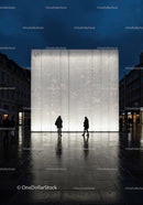 Modern Illuminated Wall in City Square at Night