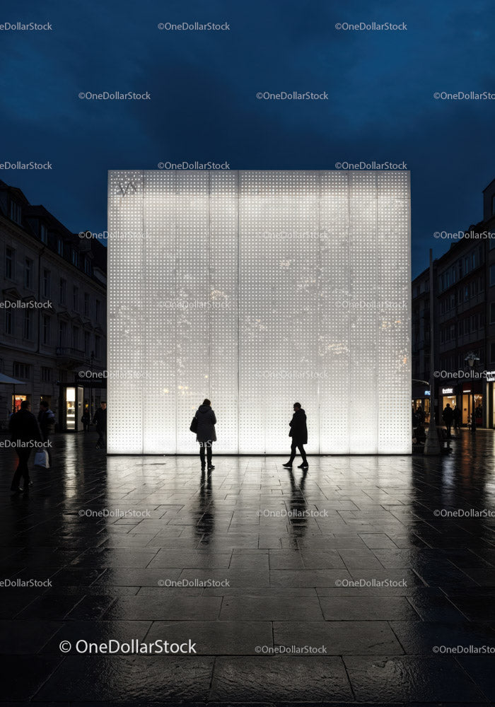 Modern Illuminated Wall in City Square at Night