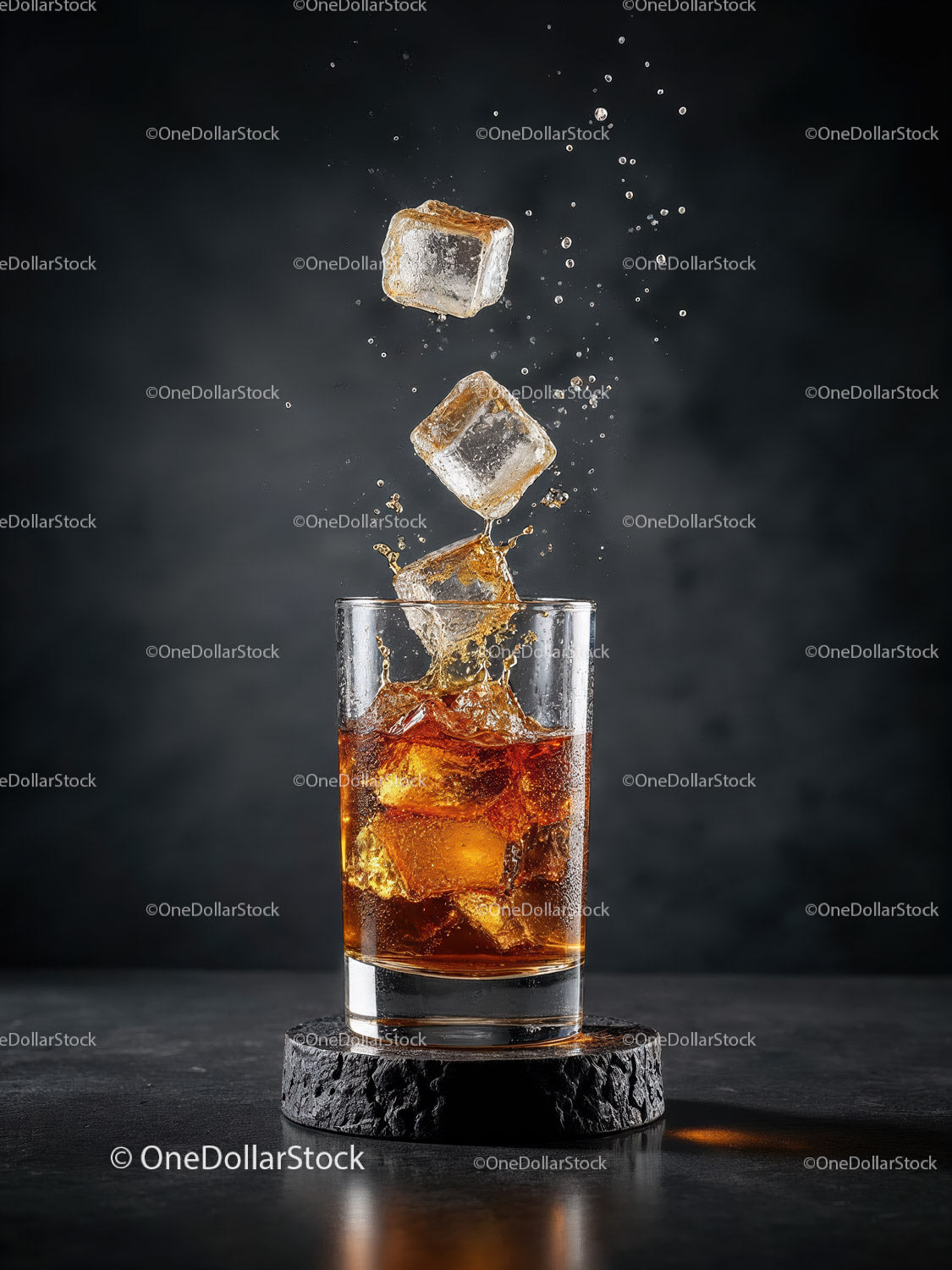 Refreshing iced cola splash in a clear glass