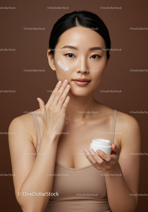 Young Woman Applying Face Cream for Skincare Routine with Moisturizer