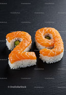 Creative sushi rolls shaped as numbers twenty nine