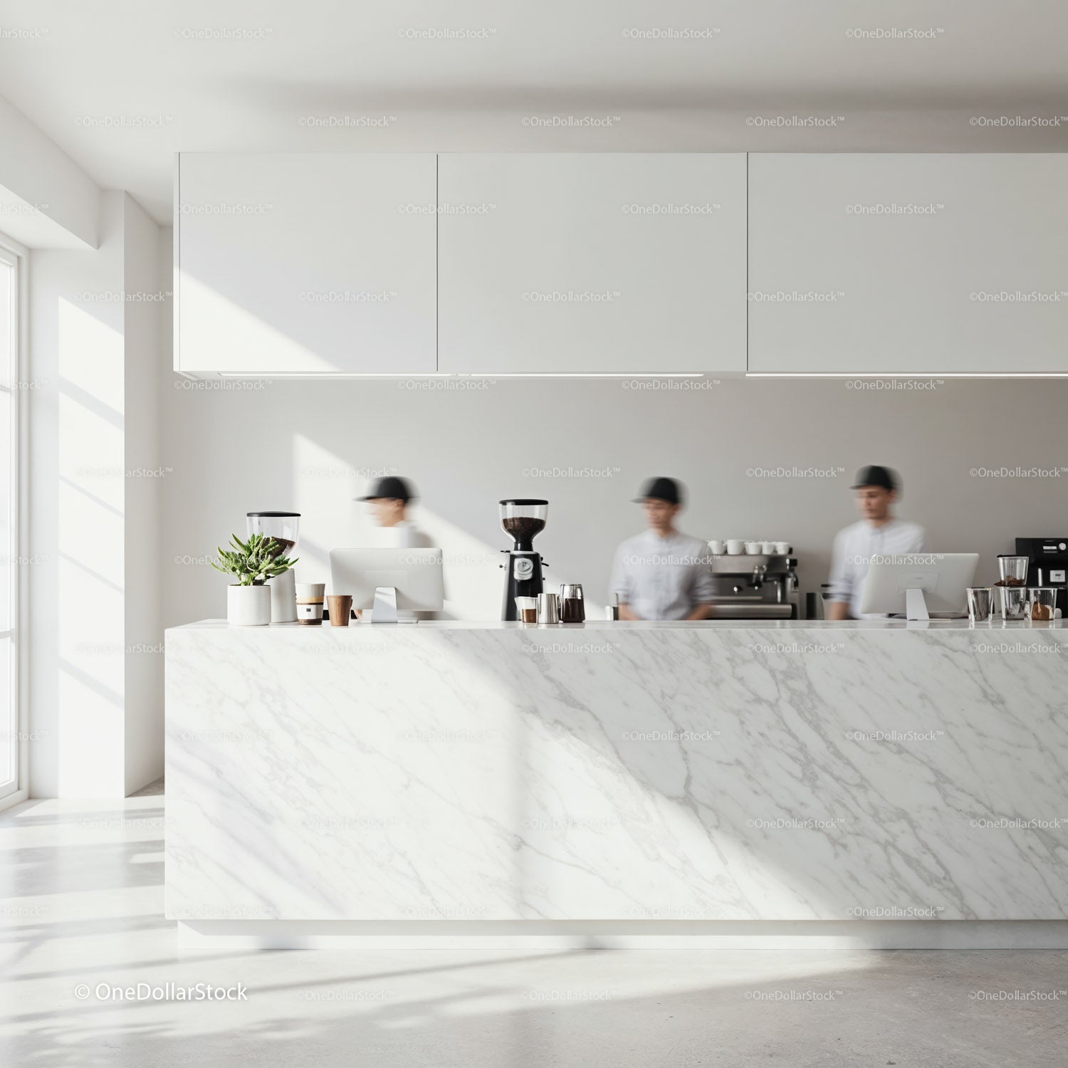 Minimalist Coffee Bar with Busy Baristas in Motion