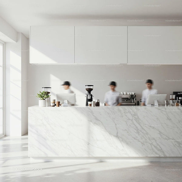 Minimalist Coffee Bar with Busy Baristas in Motion JPG Mockup Image