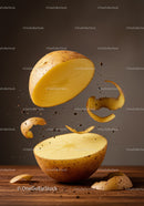 Rustic Potato Sliced with Floating Peels and Soil