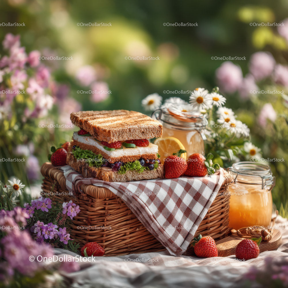 Pyszna kanapka gourmet ze świeżymi truskawkami i lemoniadą