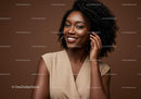 Elegant African American Woman with Curly Hair Wearing Hoop Earrings