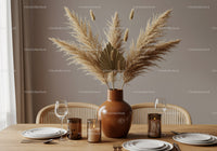 Elegant Pampas Grass and Candlelit Dining Table Decor in Modern Home