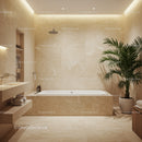 Luxury Modern Bathroom with Bathtub and Walk-In Shower in Beige Marble