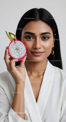 Portrait of a Woman Holding Dragon Fruit Highlighting Natural Beauty and Wellness