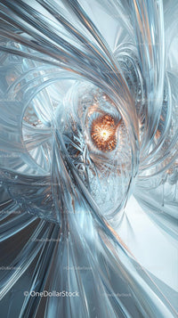 Futuristic Metallic Swirl with Glowing Center in Digital Artwork