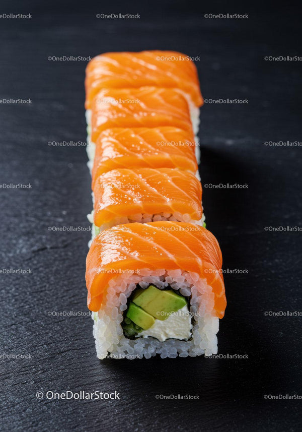 Fresh salmon sushi rolls with avocado and cream cheese