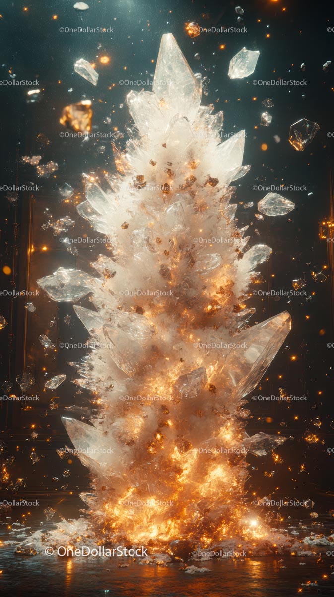 Spectacular Crystal Explosion with Sparks and Glass Fragments