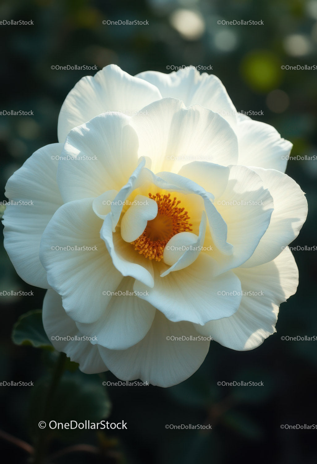 Elegant White Peony Bloom with Vibrant Orange Stamens