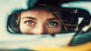 Intense Focus of Female Race Car Driver Inside Helmet