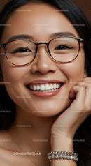 Close up of smiling woman wearing tortoiseshell glasses