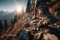 Close-up of Hiking Boots in Mountain Trail During Sunny Day