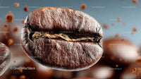 Flying Coffee Beans in Motion on a Dark Background