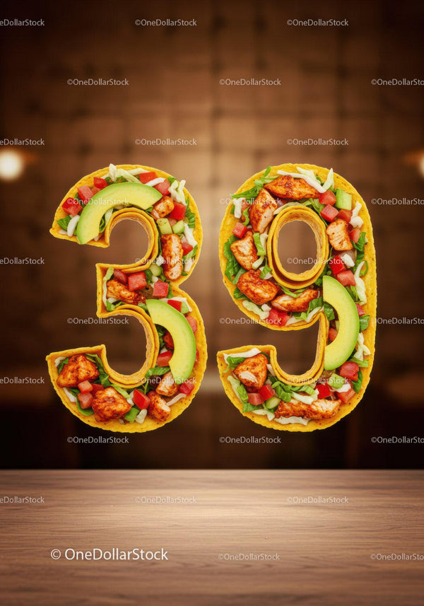 Number 39 Made of Fresh Mexican Taco Ingredients
