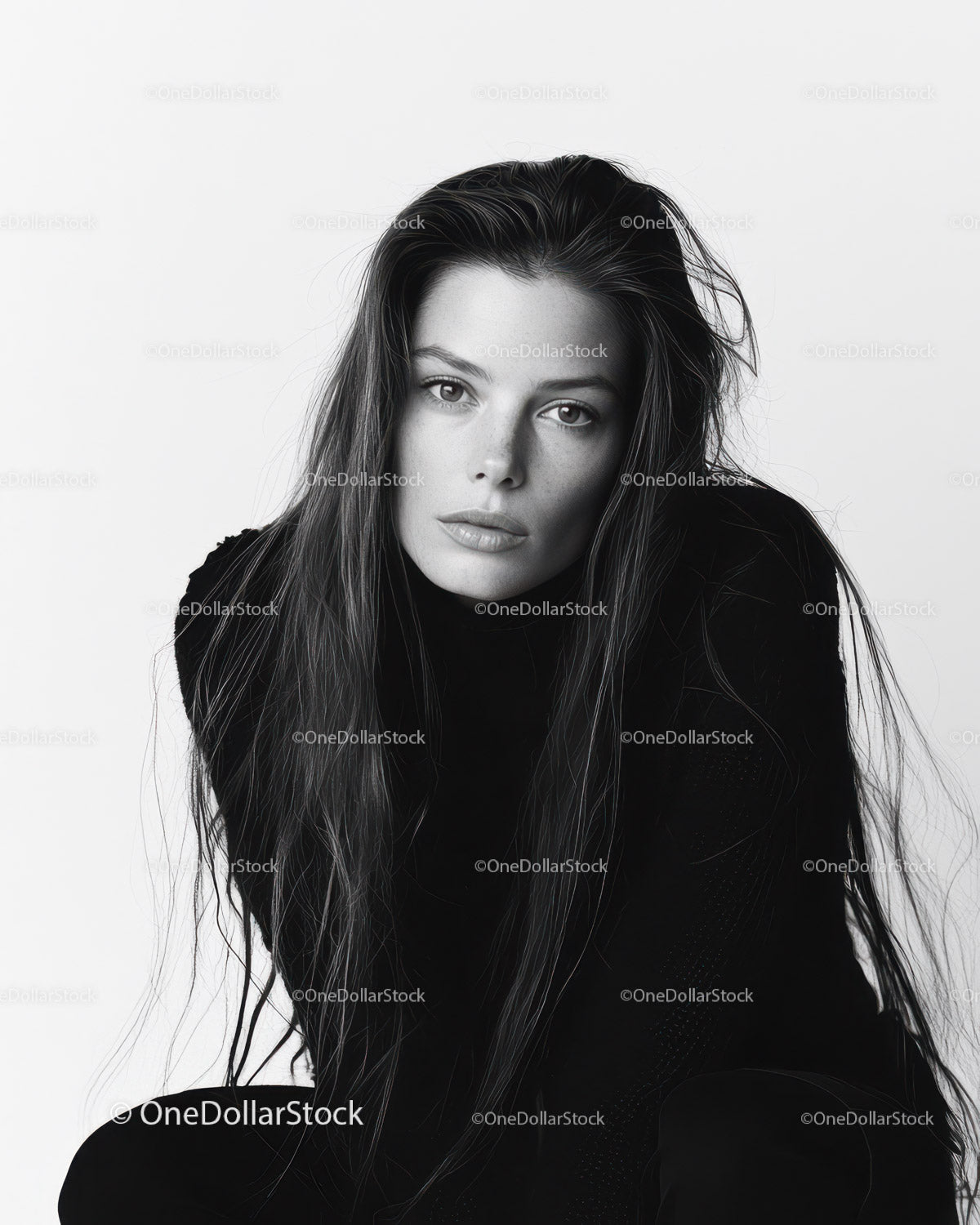 Stylish Black and White Female Portrait with Elegant Expression