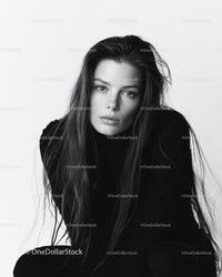 Stylish Black and White Female Portrait with Elegant Expression