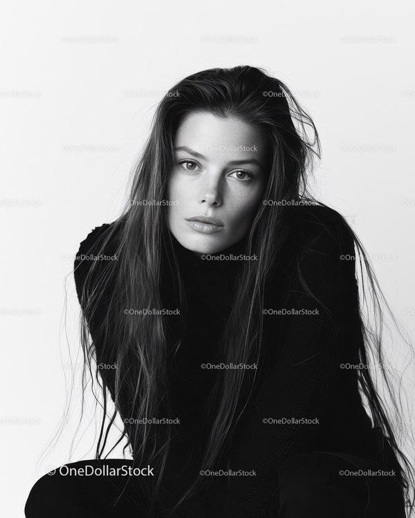 Stylish Black and White Female Portrait with Elegant Expression