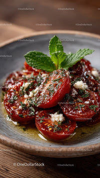 Fresh Cherry Tomato Salad with Basil and Cheese in Rustic Bowl