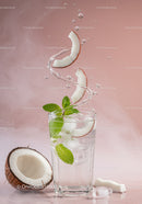 Refreshing Coconut Mint Sparkling Water with Ice Cubes