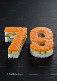 Creative sushi shaped as number seventy eight