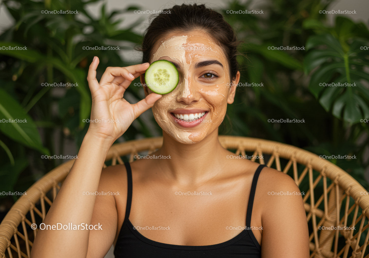 Woman with Cucumber Eye Mask and Facial in Relaxing Spa Setting