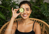 Woman with Cucumber Eye Mask and Facial in Relaxing Spa Setting