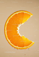 Fresh orange slice dripping with juice on beige background