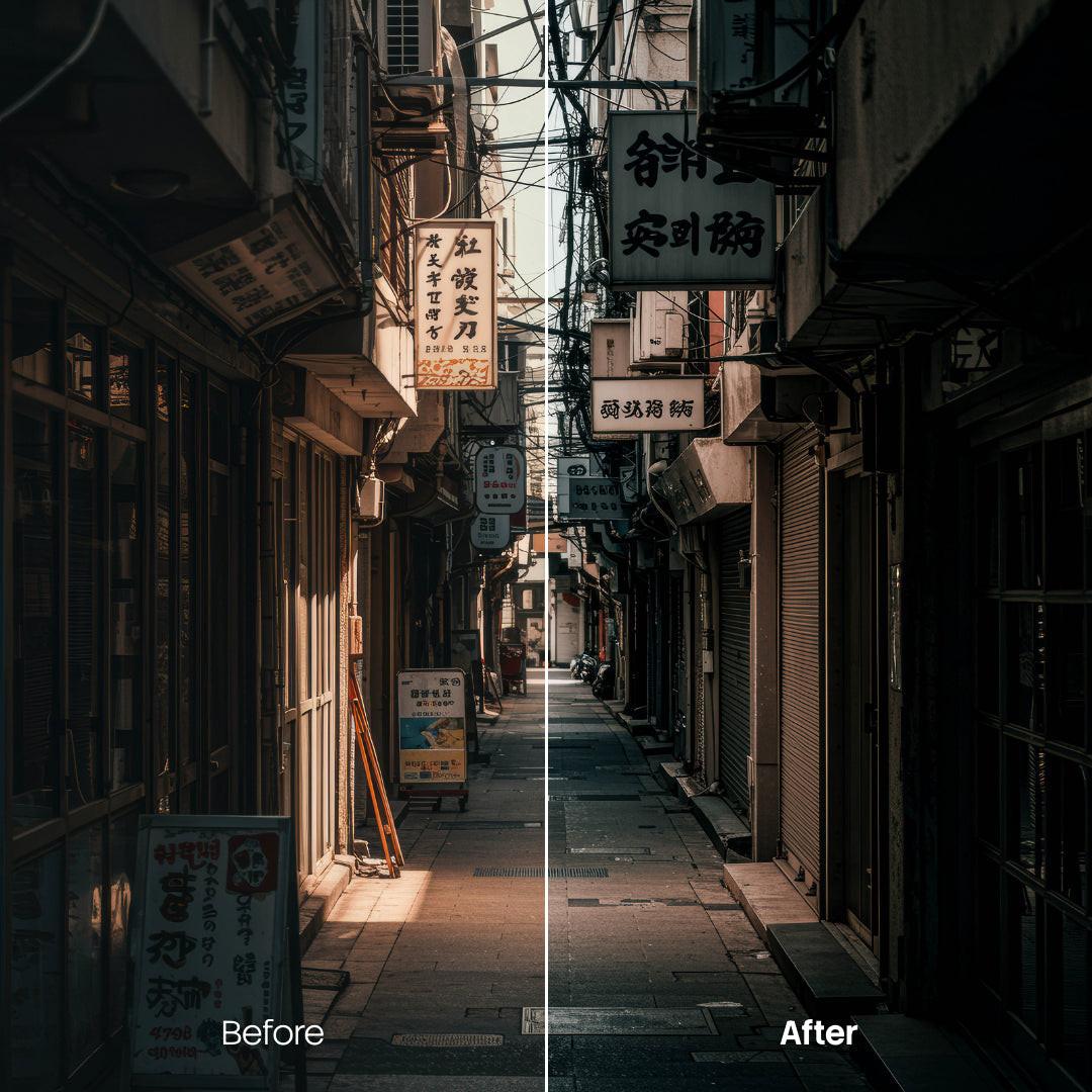 Before and after Street Reportage Lightroom preset edit