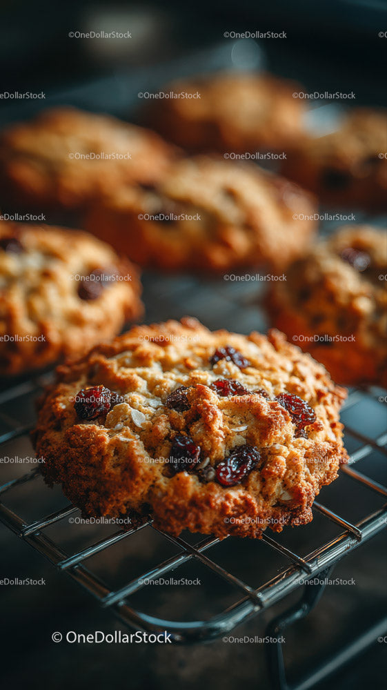 Freshly Baked Cranberry and Oat Cookies on Cooling Rack