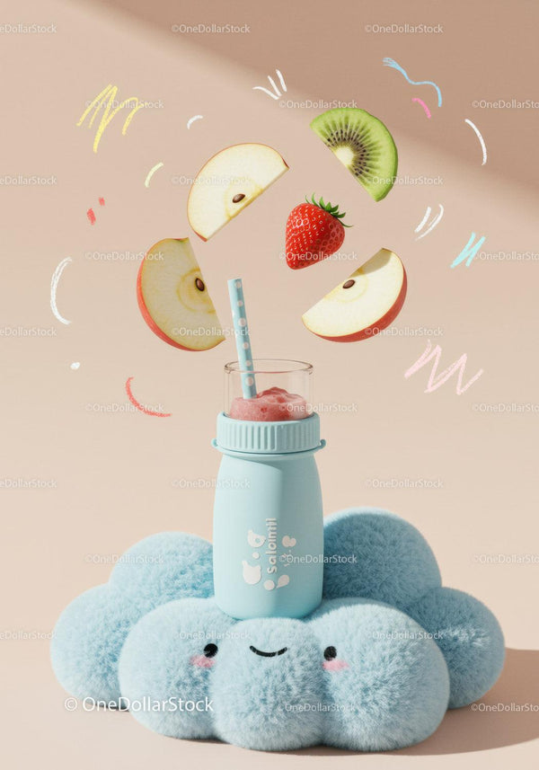 Refreshing fruit smoothie with apple and strawberry slices