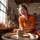 Joyful Woman Creating Handmade Pottery in Artistic Studio