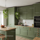 Modern Green Kitchen with Wooden Countertops and Hanging Plants