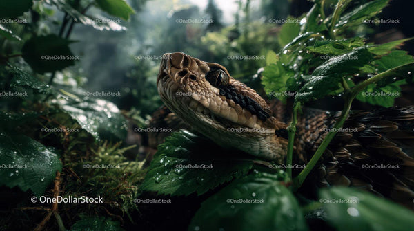 Close-up of a Camouflaged Snake in Dense Jungle Environment