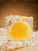Frozen egg yolk encased in a clear ice cube