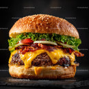 Gourmet Cheeseburger with Fresh Vegetables and Melted Cheese