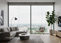 Bright Modern Living Room with Floor-to-Ceiling Windows and City View