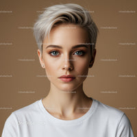 Portrait of a Beautiful Blonde Woman with Blue Eyes in Studio