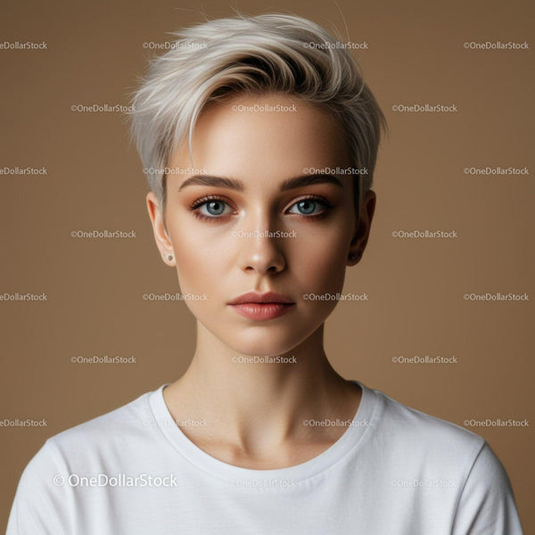 Portret Pięknej Blondynki z Niebieskimi Oczami w Studio