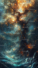 Mystical Tree of the Cosmos with Glowing Starry Branches