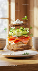 Floating Rye Bread Sandwich with Smoked Salmon and Cucumber