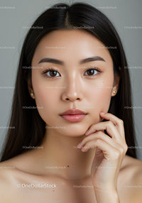 Portrait of a Young Woman with Clear Skin and Almond Eyes